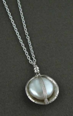 Handwrapped Freshwater Pearl In Oxidized Sterling Cup Necklace - Product Image