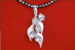 Sterling Silver Flower & Leaf on Blue Ray Potato Pearl Necklace - Product Image