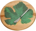 Round Cheese Server with Spreader and French Paper Leaves - Product Image